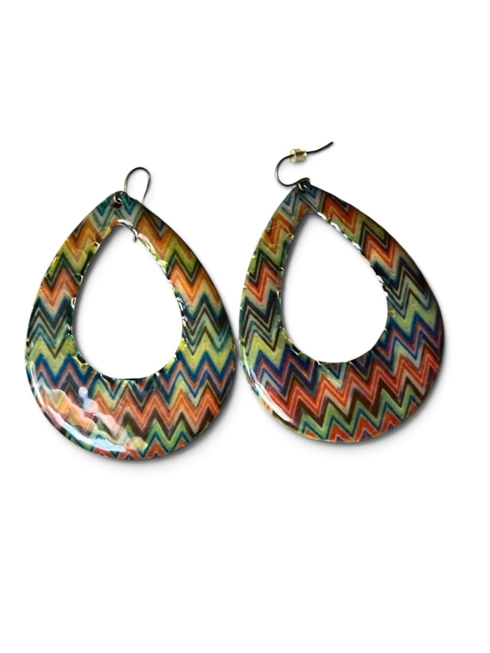 Green/ Orange Chevron Enamel Large Earrings